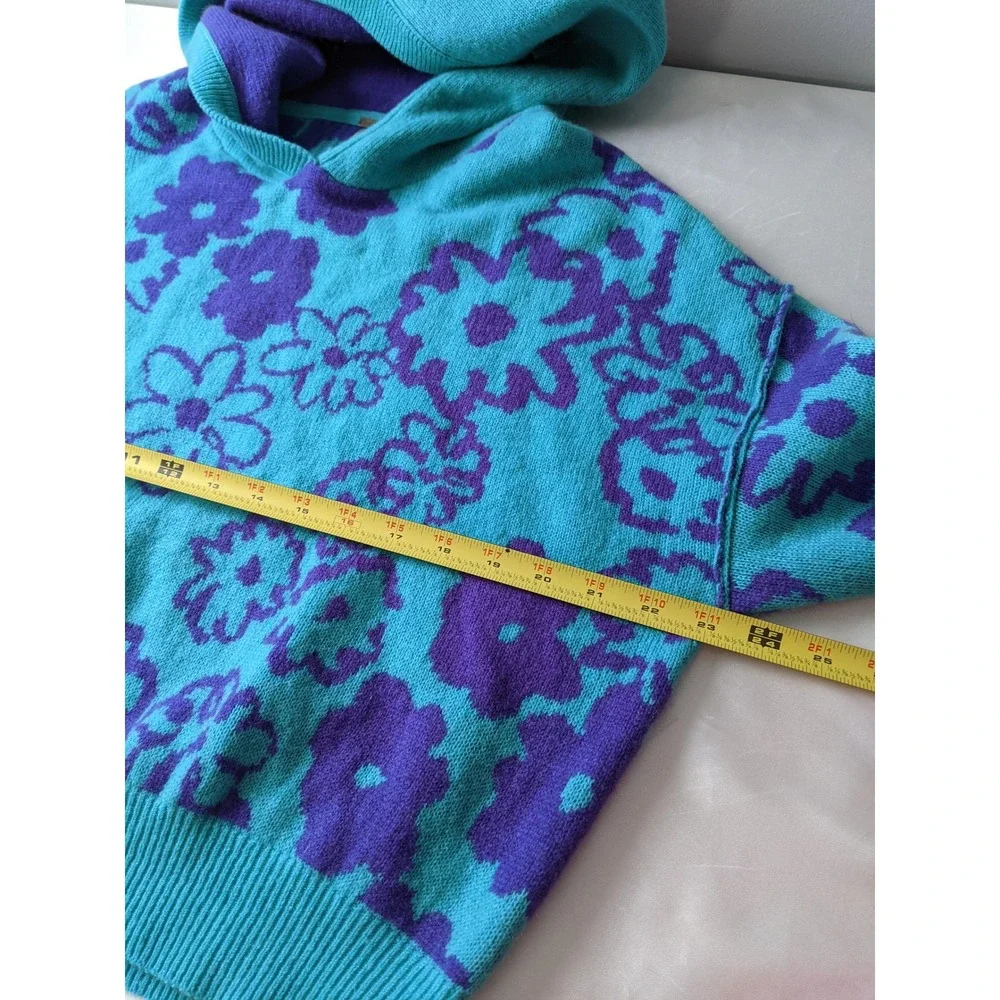 Free People 100% Cashmere Flowwr Hoodie Sweater Teal Purple XS OB1458945
